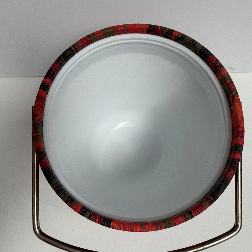 Mid Century Modern Ice Bucket Faux Bois Red Brass Handle 10